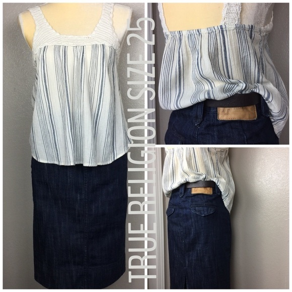 True Religion Dark Wash Long Denim Skirt Small - Picture 2 of 9